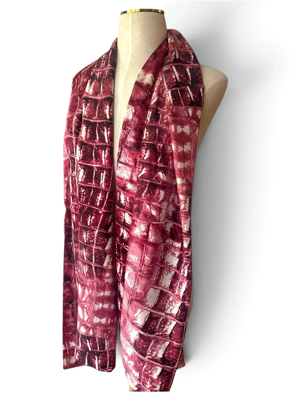 Nordstrom Burgundy Croc Print Long Scarf Wrap 19”x66” Statement Accessory